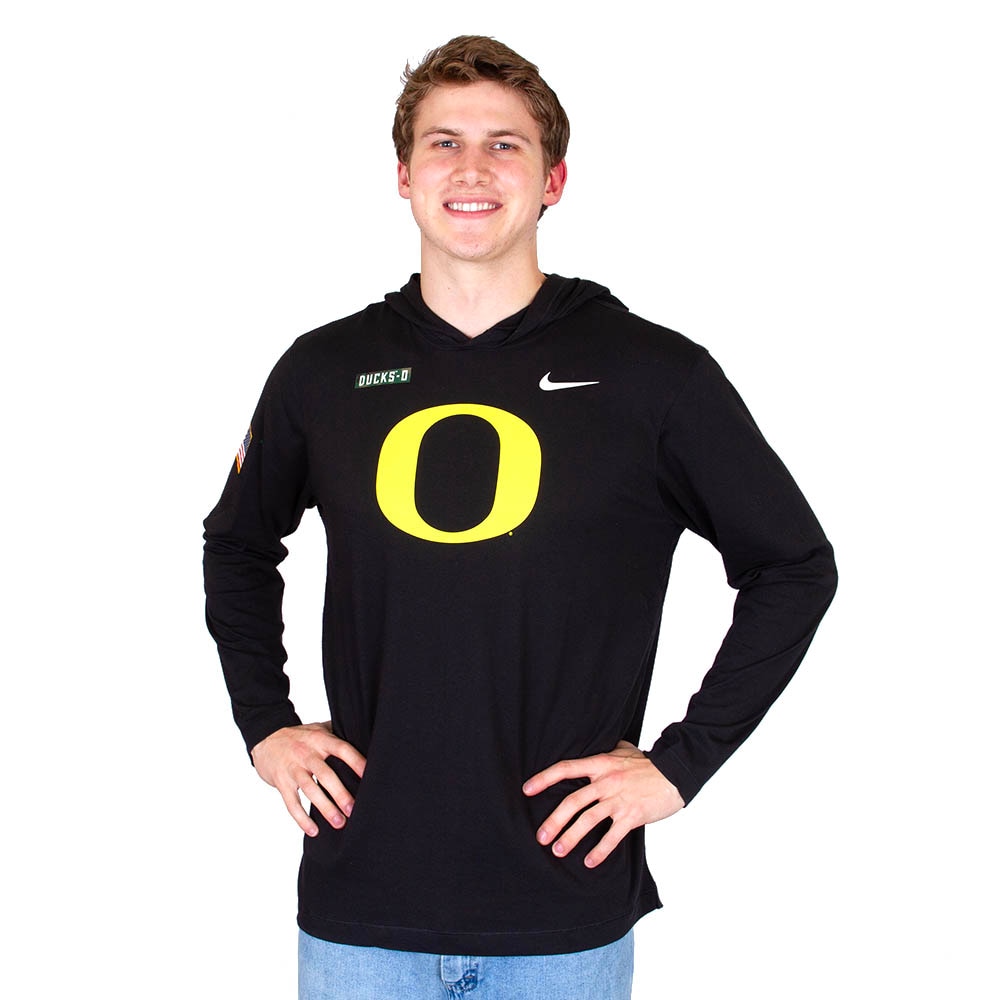 Classic Oregon O, Nike, Black, Long Sleeve, Performance/Dri-FIT, Men, Military, 2024, Hooded, T-Shirt, 812184